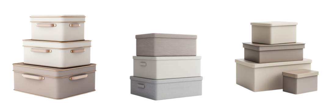 Stackable storage boxes in neutral colors for organized spaces