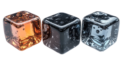 flying four luxury shiny black brown and silver cube fluid holographic Iridescent 3d render icon isolated on white background