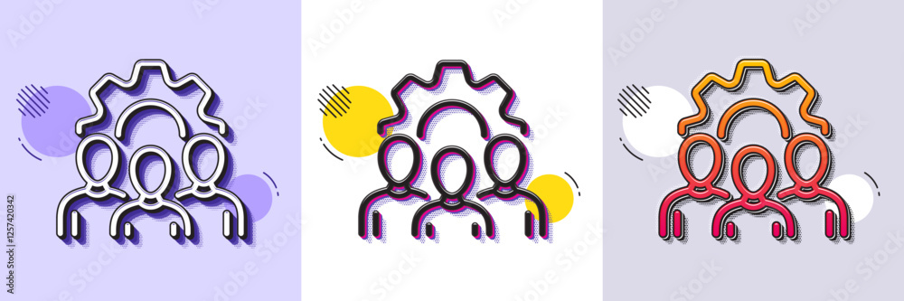 Wall mural team work line icon. halftone dotted pattern. gradient icon with grain shadow. squad sign. community
