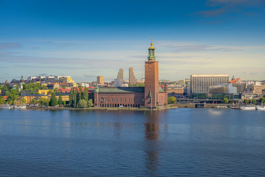 Altes Rathaus Stockholms Stadshus, gesehen vom Aussichtspunkt Mariaberget, Stockholm, Schweden