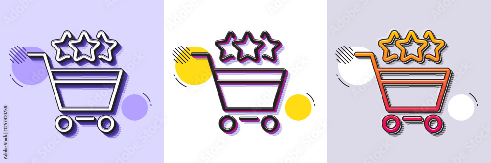 Wall mural shopping cart stars rating line icon. halftone dotted pattern. gradient icon with grain shadow. cust