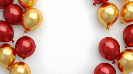Festive Red and Gold Balloons on White Background Copy Space for Celebration