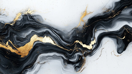 Abstrakcyjny wz&oacute;r fali biało czarnej z dodatkiem złota, tło dla projektu, tapeta generative ai 