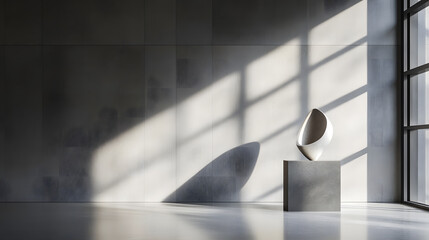 Minimalist Modern Sculpture in Sunlit Gallery Interior