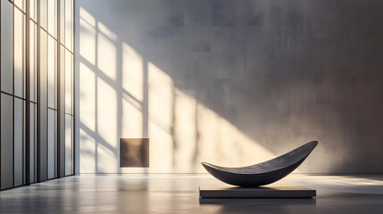 Abstract Sculpture in Modern Minimalist Interior with Sunlight Streaming Through Window