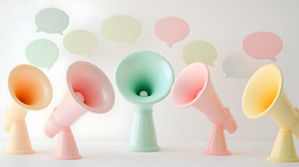 Pastel Megaphones and Speech Bubbles Communication and Announcement Concept