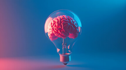 Illuminated Mind A Human Brain Inside a Glowing Lightbulb