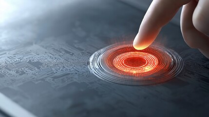 Futuristic Touchscreen Interface with Glowing Red Sensor and Circuit Pattern for Modern Technology Concepts