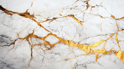 Fototapeta premium Biały ekskluzywny marmur, delikatny wzór złota, dekoracja płytka generative ai 