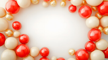 Festive Red and Gold Balloon Frame on White Background