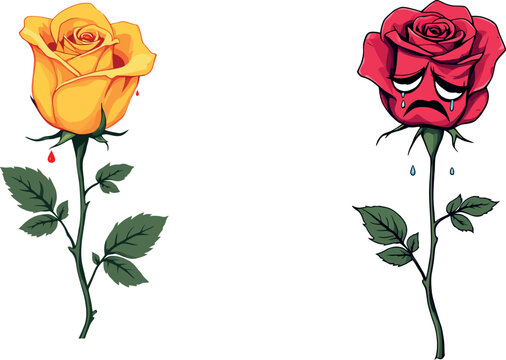 Vsai yellow rose bleeding and red rose crying showing opposite feelings