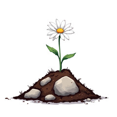 Vsai resilient daisy growing from rocky soil