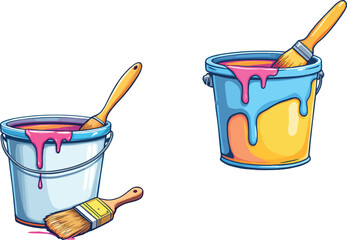 Vsai colorful paint buckets with dripping brushes © frrlbt