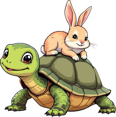 Vsai cute bunny riding on a friendly turtle