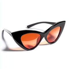 Cat-eye sunglasses, orange lenses, studio shot, white background, fashion accessory