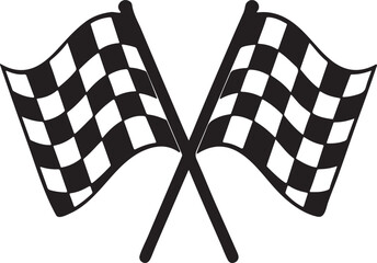 crossed checkered flag silhouette, black and white silhouette, vector and illustration