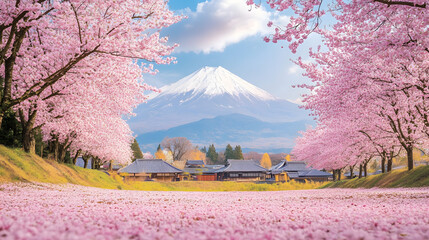 Serene Spring Landscape Cherry Blossoms and Mount Fuji