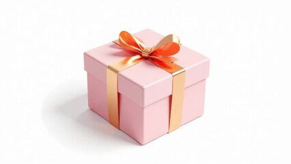 Obraz premium Pink gift box wrapped with golden ribbon and bow on white background