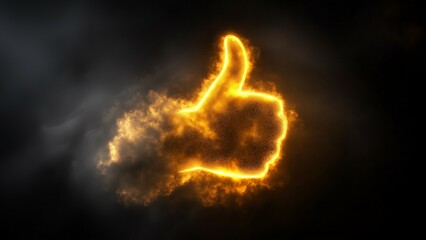 A bright golden hand thumbs-up icon emerging from a cloud , symbolizing online approval and positivity