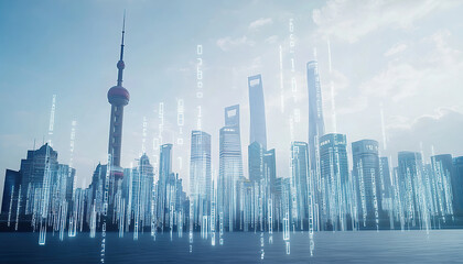 Obraz premium shanghai skyline at night