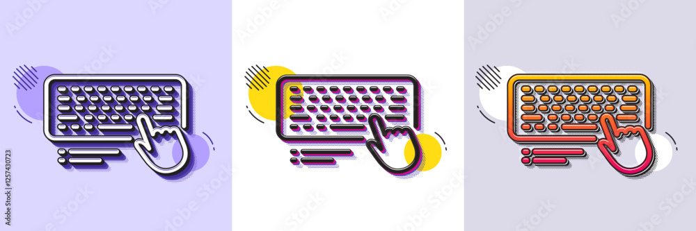 Poster keyboard line icon. halftone dotted pattern. gradient icon with grain shadow. computer component dev