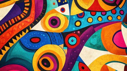 Naklejka premium Vibrant abstract artwork with colorful shapes and patterns.