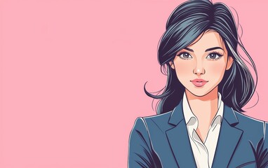 Elegant corporate woman with a friendly expression, pastel pink background