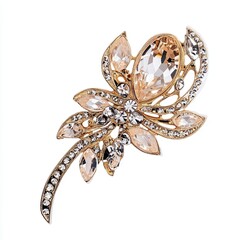 Gold crystal flower brooch, jewelry, white background, fashion accessory
