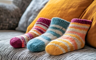 a pair of white socks on a blanket
