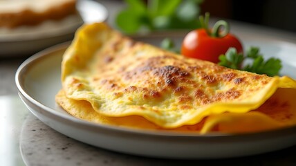 Fluffy omelette served on a plate with fresh herbs for added flavor