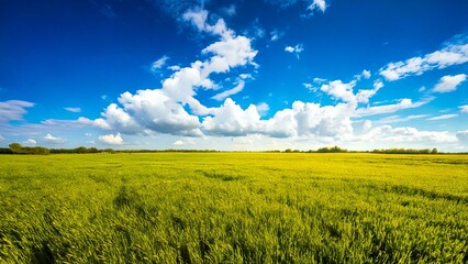 Fototapeta premium 広々とした青空と草原 背景素材 チラシ・バナー・動画素材 AI生成素材