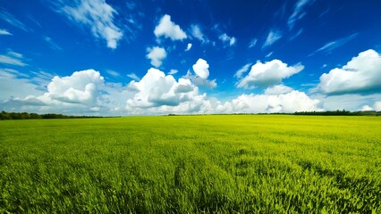 Obraz premium 広々とした青空と草原 背景素材 チラシ・バナー・動画素材 AI生成素材