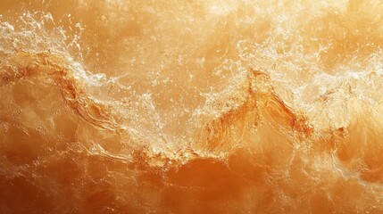 Amber liquid splashing, aerial view, sunlit background, texture