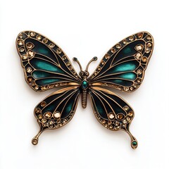 Fototapeta premium Jeweled butterfly brooch, white background, studio shot, craft