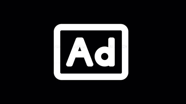 Icon Ad - Advertisement is distorted. Glitch. Noise, chromatic aberration, geometric distortion. Transparent background, looped. In-Out looped. Alpha BW at the end