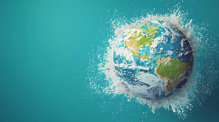 Fototapeta premium Planet Earth water splash, environmental campaign