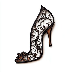 Ornate High-Heel Shoe, Paper Cut, White Background, Fashion Design