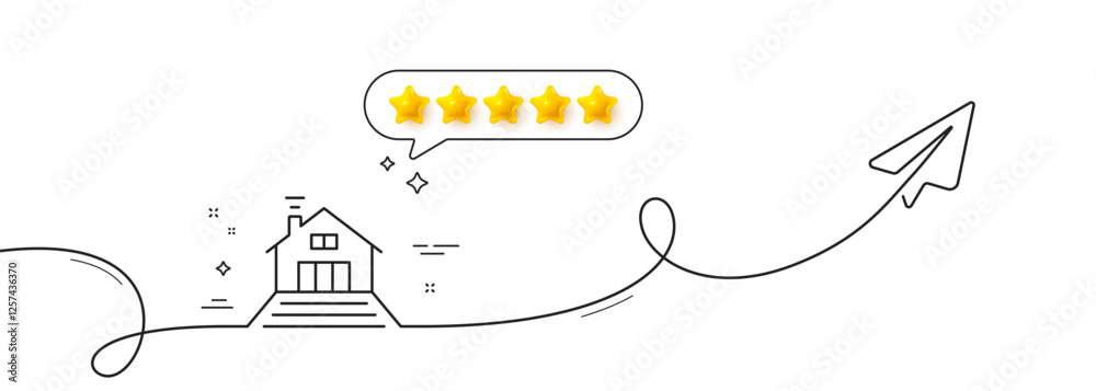 Poster terrace line icon. continuous line with share plane. house architecture sign. flat roof symbol. five