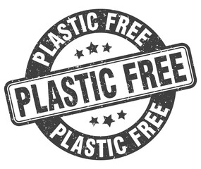 plastic free stamp. plastic free label. round grunge sign