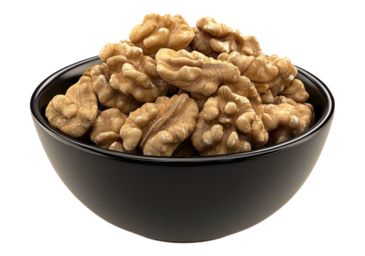 Ceramic bowl of walnuts.