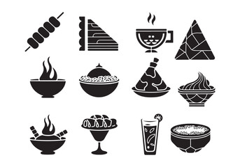 Vector Food Bundle Fruits, Noodles, Bowls, and Desserts for Food Illustrations