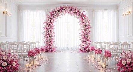 Elegant Wedding Ceremony with Floral Arch and Romantic Decor