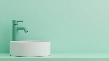 Mint green bathroom sink, minimalist design, clean background, ideal for home decor websites