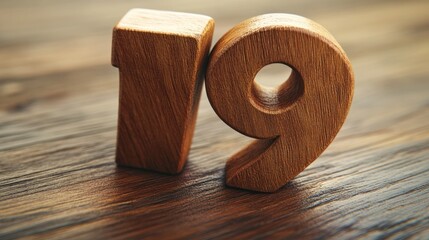 Wooden number nineteen on table, close-up
