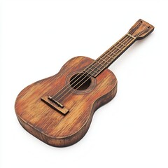 Rustic acoustic guitar, isolated, white background, music