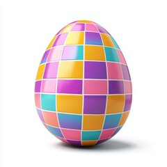 Obraz premium festive Easter egg with a checkered pattern in bright spring colors, isolated on white.