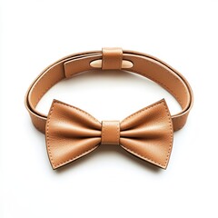 Tan leather bow belt, studio shot, white background, fashion accessory