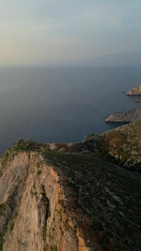 long shot from drone at sunset in Zakynthos