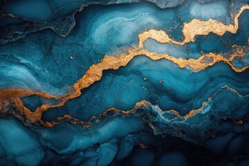 Obraz premium Stunning teal and gold abstract art; perfect for luxury branding. Ideal for backgrounds, websites, or design projects needing a touch of elegance.