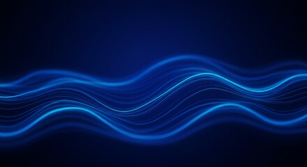 Fototapeta premium Dark blue abstract background with ultraviolet neon glow, blurry light lines, waves